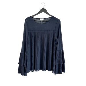 Witchery Pleated Long Sleeve Blouse Top Size XL Dark Navy